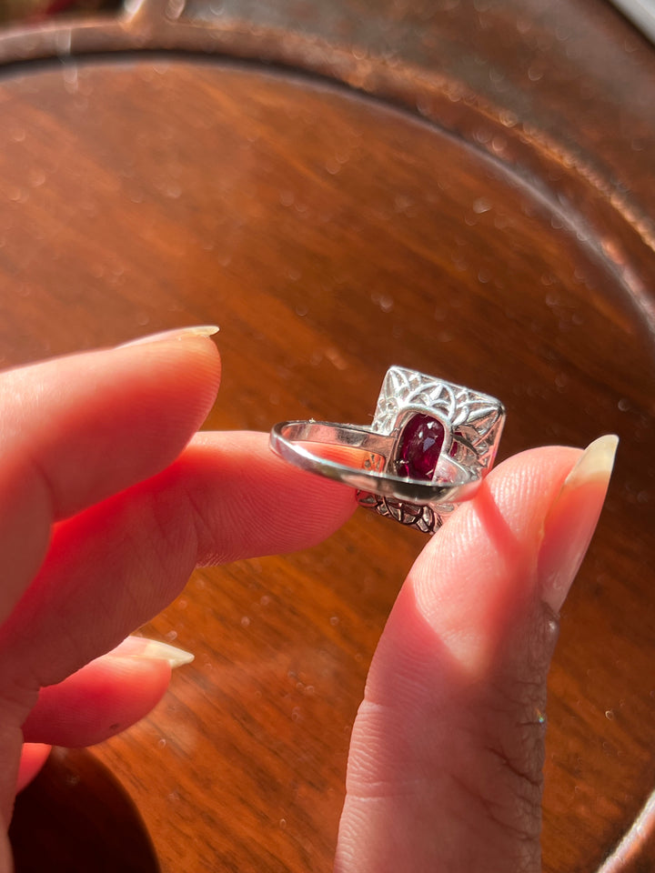 Art Deco Ruby & Diamond Plaque Ring | 2.08ct GemParis Certified Ruby | Platinum | Near Mint