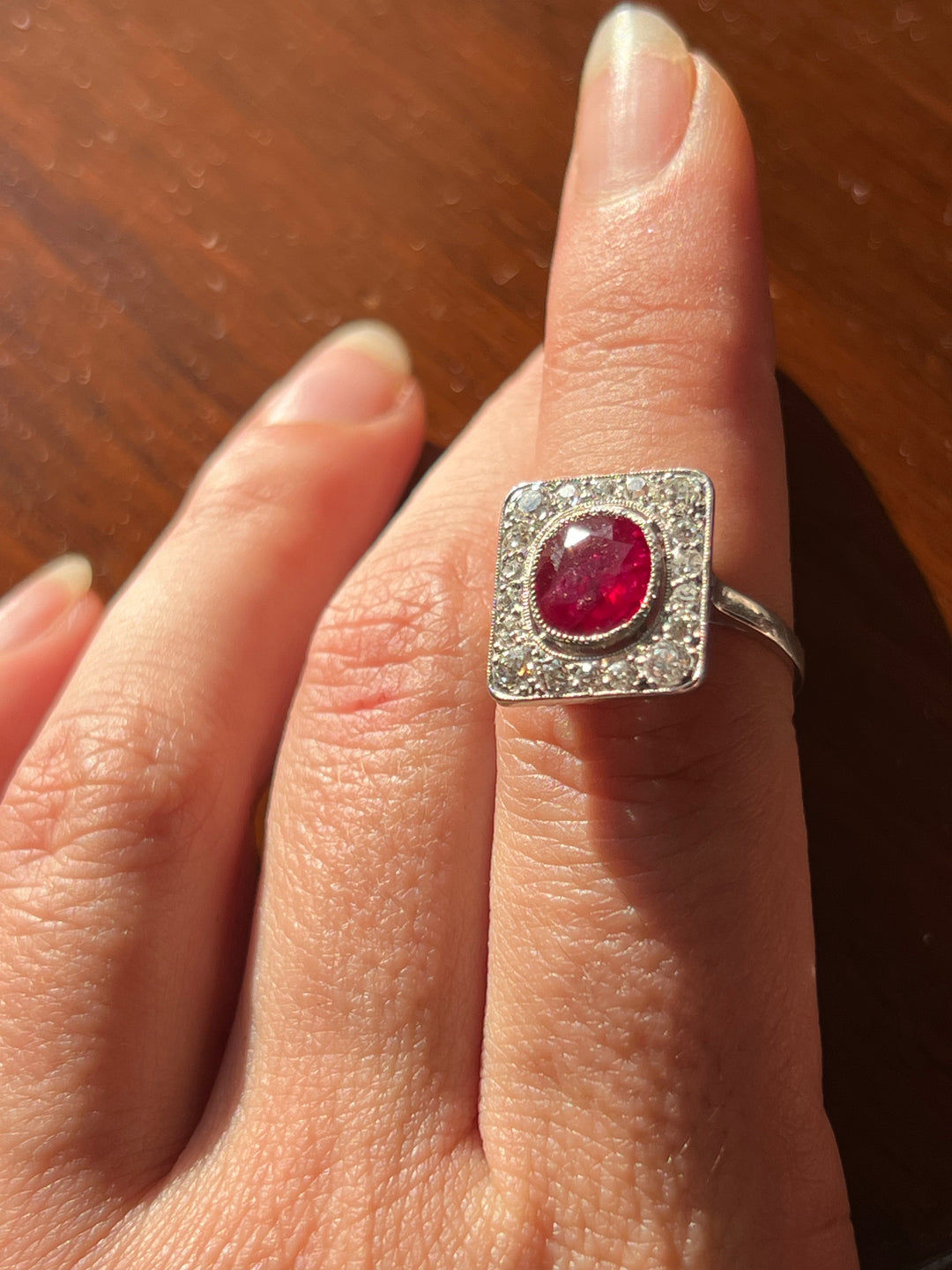 Art Deco Ruby & Diamond Plaque Ring | 2.08ct GemParis Certified Ruby | Platinum | Near Mint