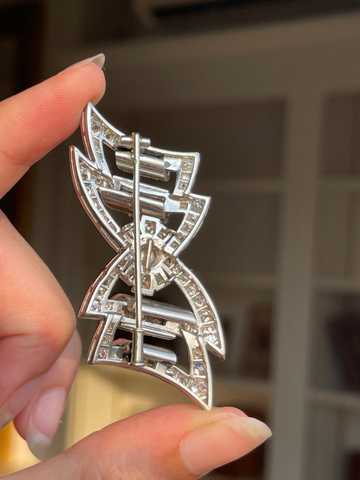 French Diamond Bow Brooch | 5ctw | 18ct White Gold | Post-Art Deco c.1930s