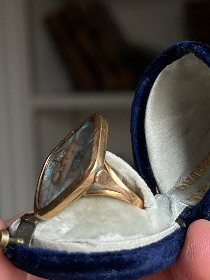 Romantic Period Miniature of Cupid after Raphael | En Grisaille | 18ct Gold Ring | French c.1830-1840