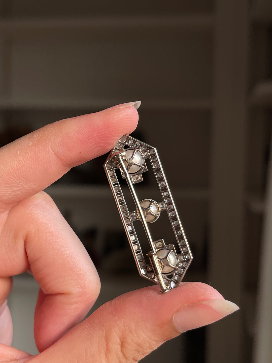 Pre-Art Deco Platinum Diamond & Certified Natural Pearl Brooch | LFG Paris | c.1910