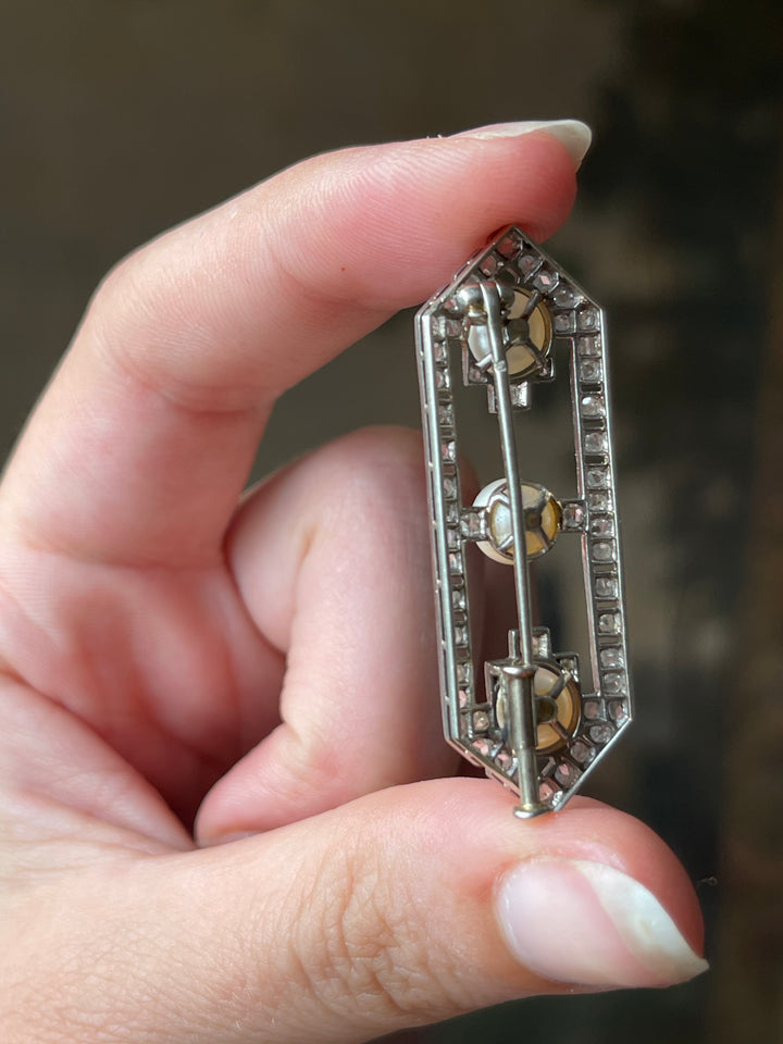 Pre-Art Deco Platinum Diamond & Certified Natural Pearl Brooch | LFG Paris | c.1910