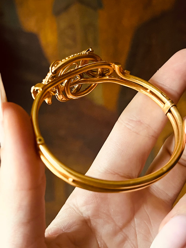 American Etruscan Revival Coiled Snake Bangle with Bloomed Finish C. 1870