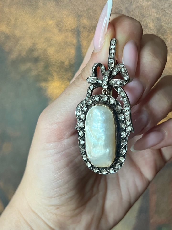 Diamond and Mother-of-Pearl Bow Pendant in Box C. 1905
