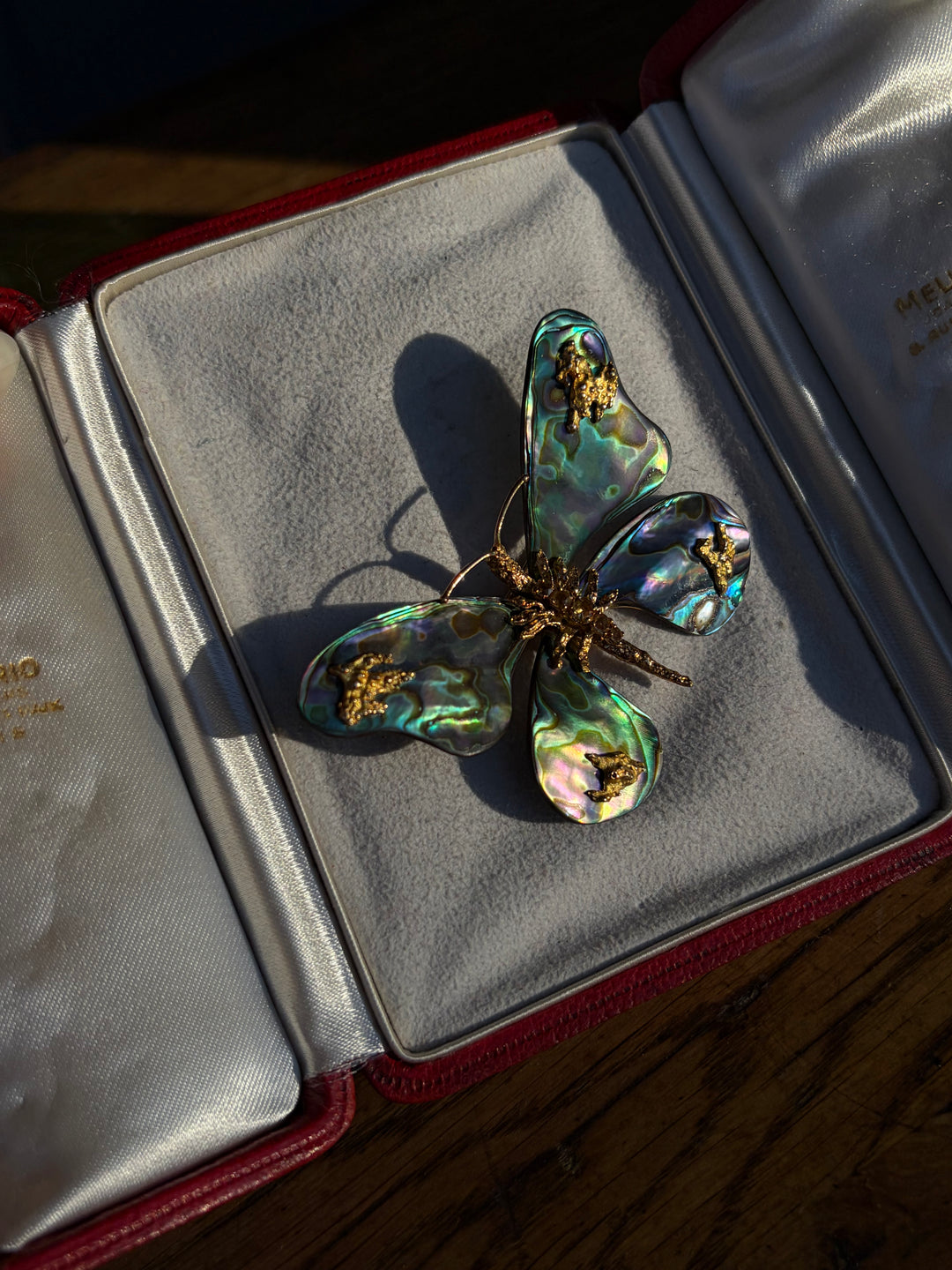 Madame Butterfly; Signed Mellerio Butterfly Brooch Mint in the Original Box c. 1970