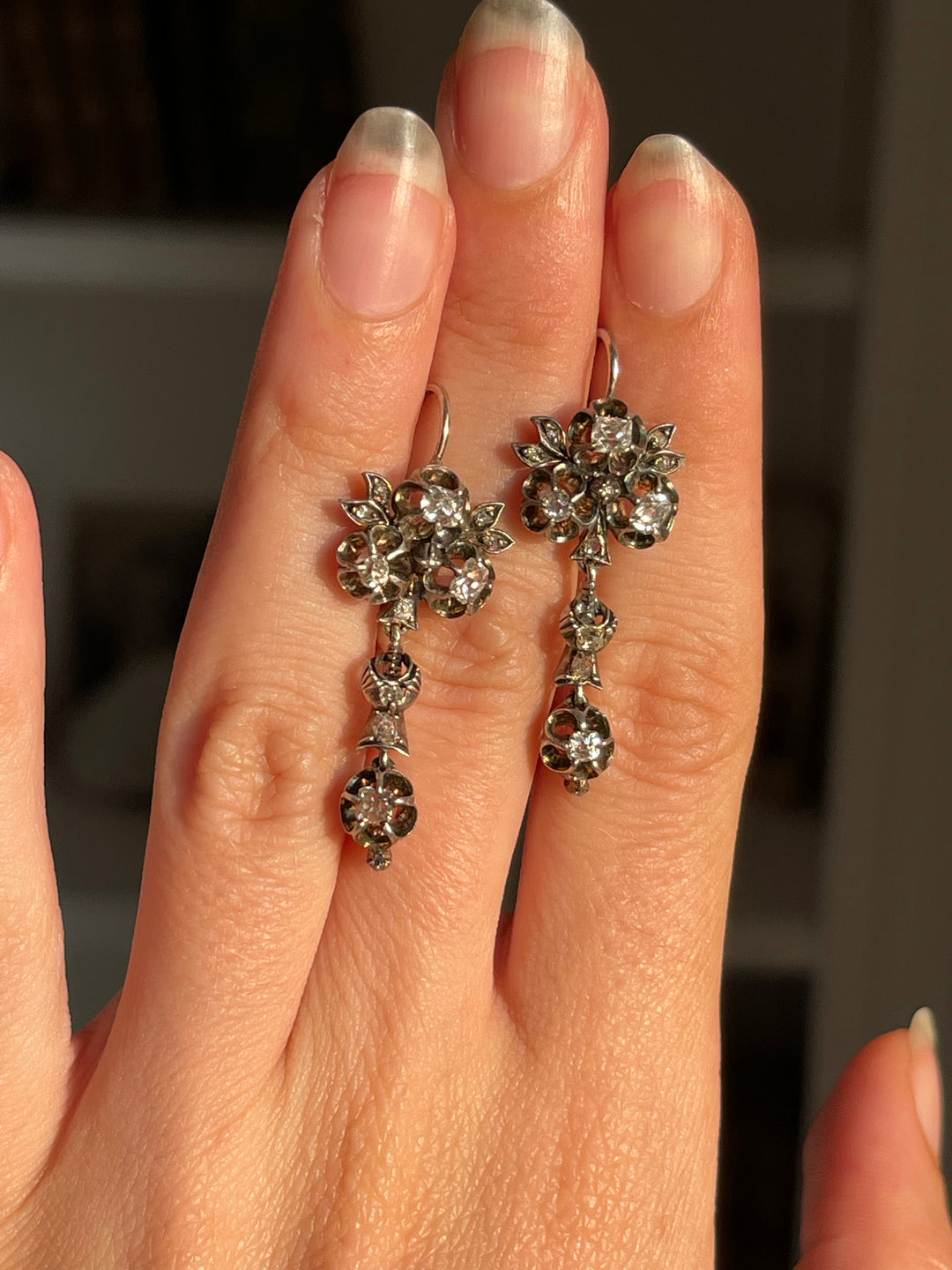Victorian Sterling Silver & Peruzzi Cut Diamond Earrings | .40ctw | Continental European c.1850-1870