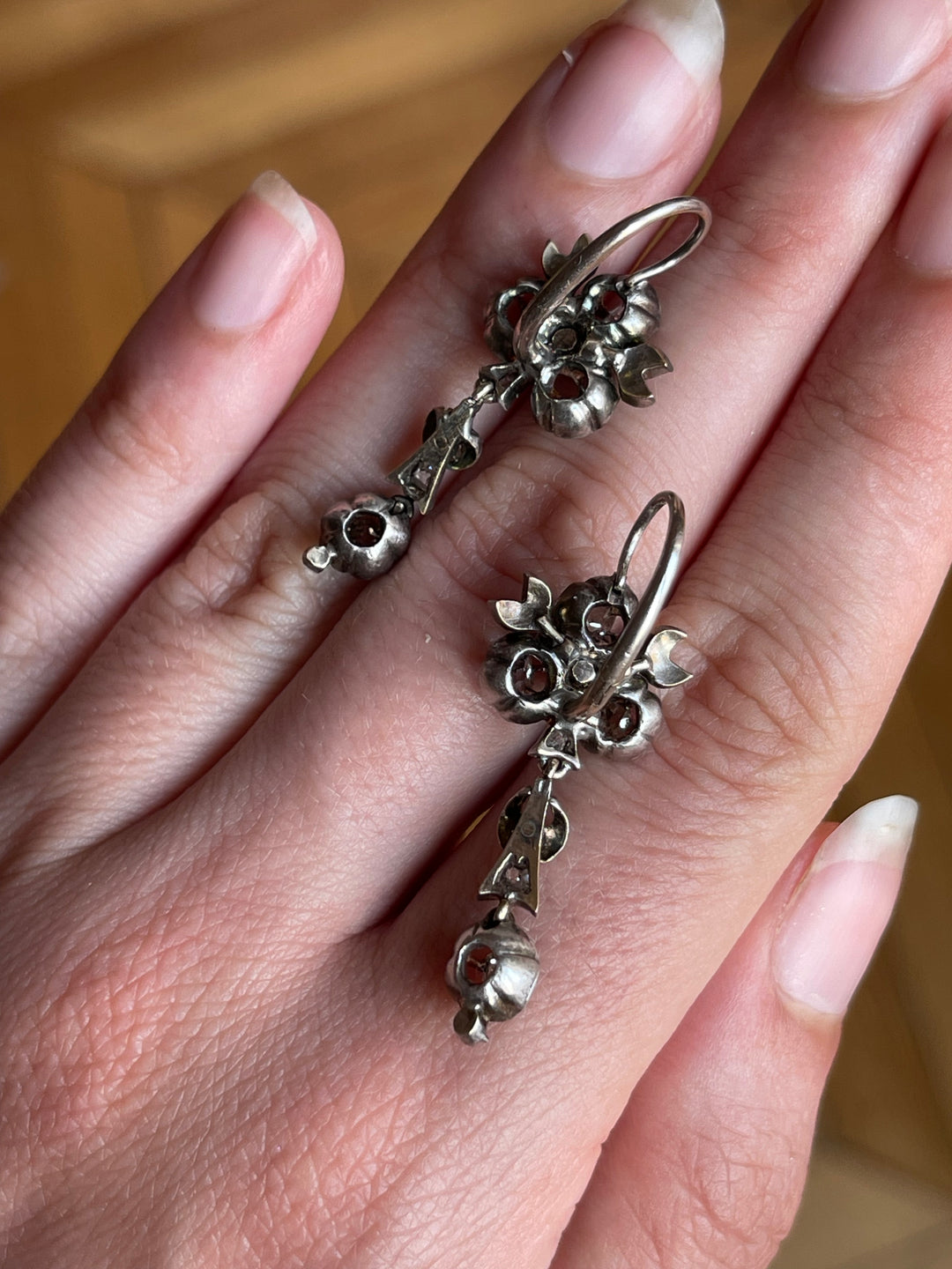 Victorian Sterling Silver & Peruzzi Cut Diamond Earrings | .40ctw | Continental European c.1850-1870