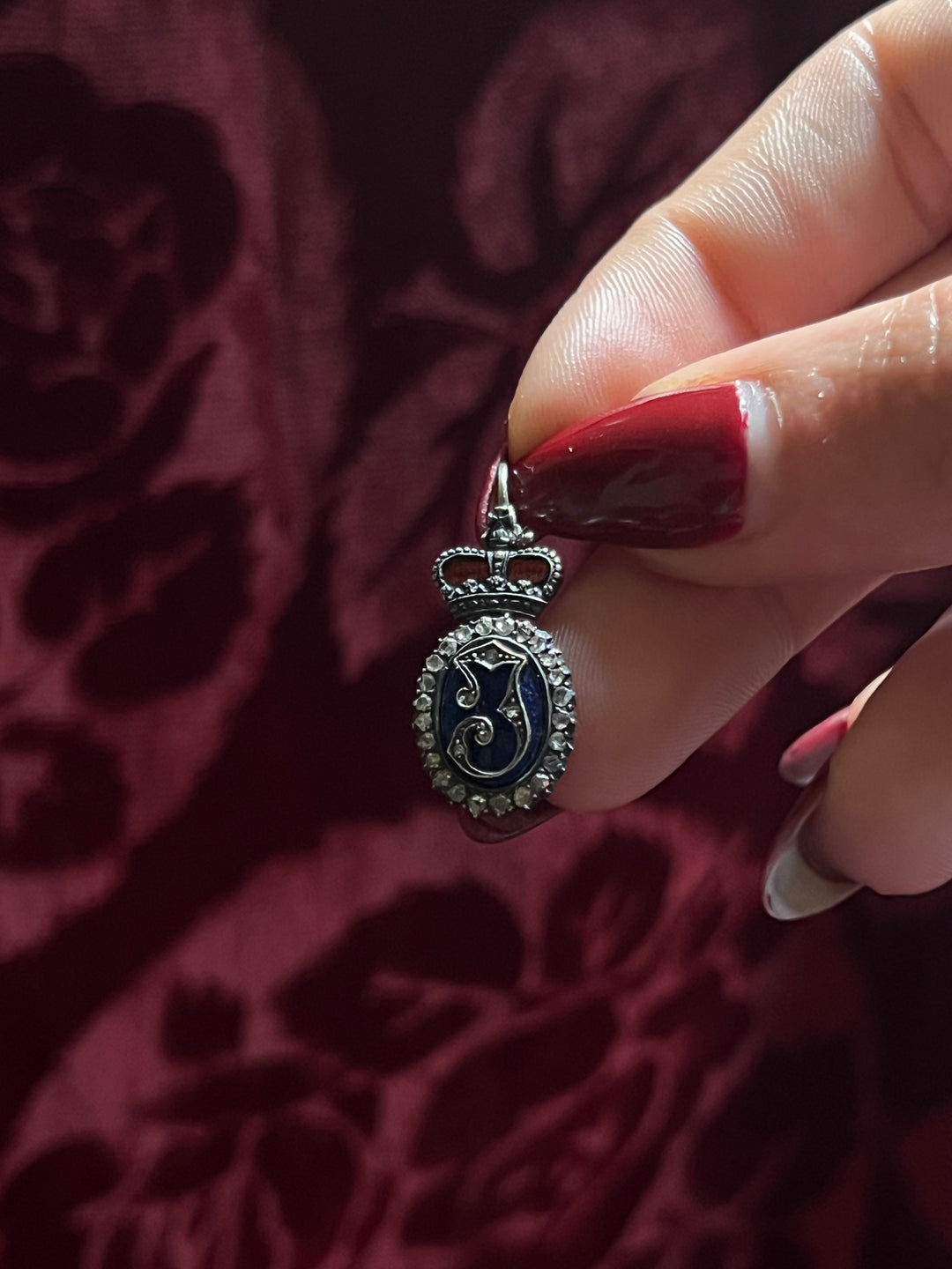 19th Century Rose Cut Diamond & Enamel J Pendant