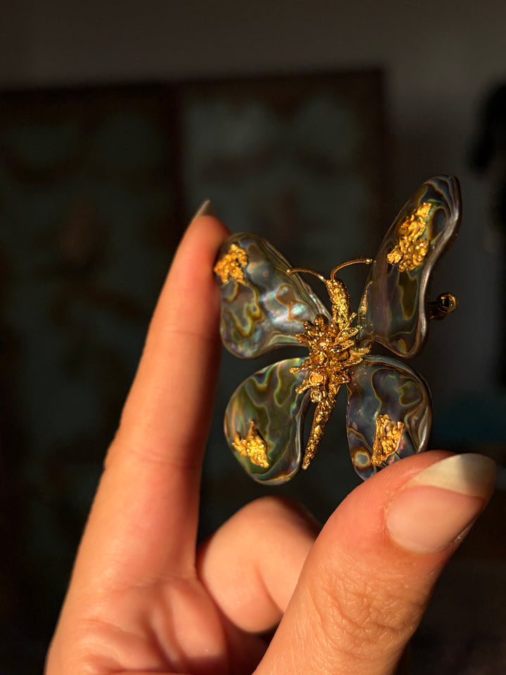 Madame Butterfly; Signed Mellerio Butterfly Brooch Mint in the Original Box c. 1970