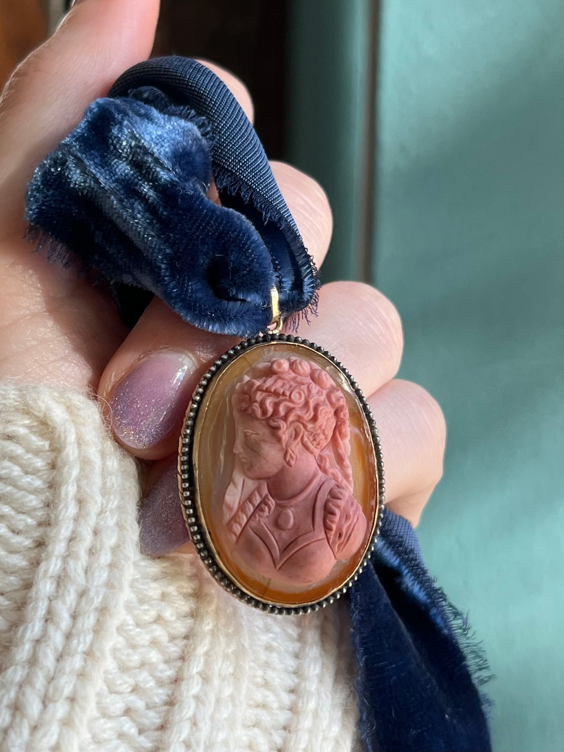 Exceptional Pink, Cream, and Caramel Chalcedony Cameo Pendant