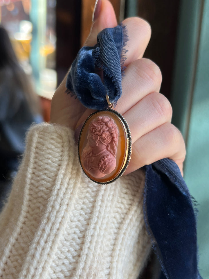 Exceptional Pink, Cream, and Caramel Chalcedony Cameo Pendant