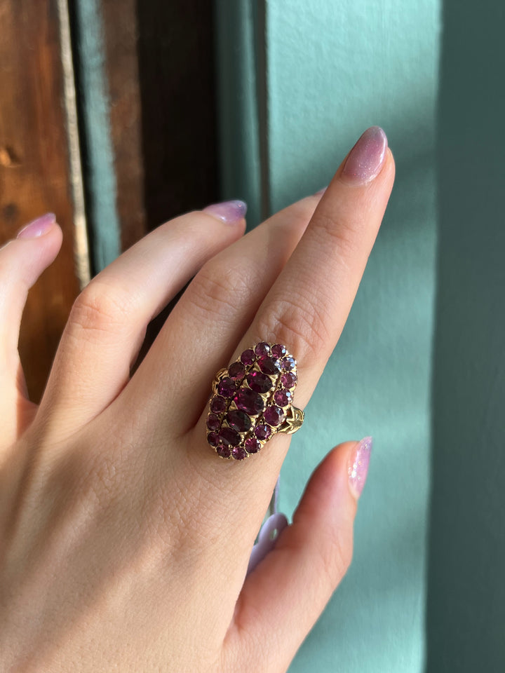 Rare Almandine Garnet 18ct Edwardian Cluster Ring