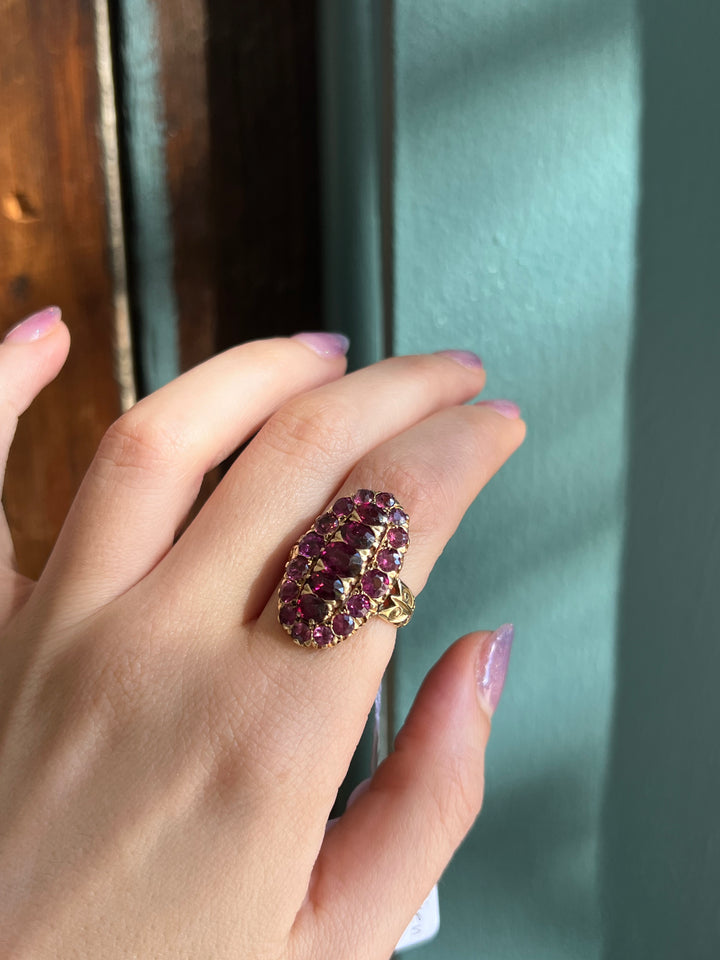 Rare Almandine Garnet 18ct Edwardian Cluster Ring