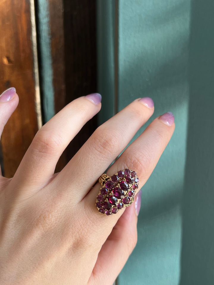 Rare Almandine Garnet 18ct Edwardian Cluster Ring