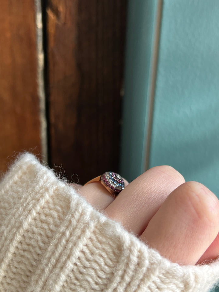 SUPERB Napoleon III 18ct Ruby Sapphire and Diamond Bombe Ring