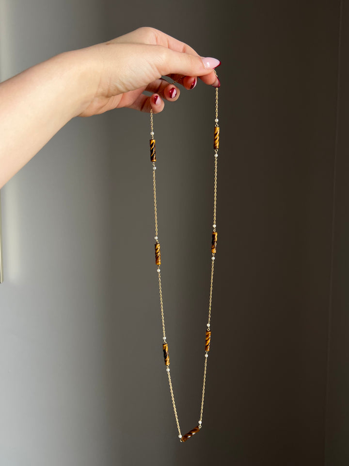 Superb 14ct Pearl And Tiger's Eye Spacer Chain