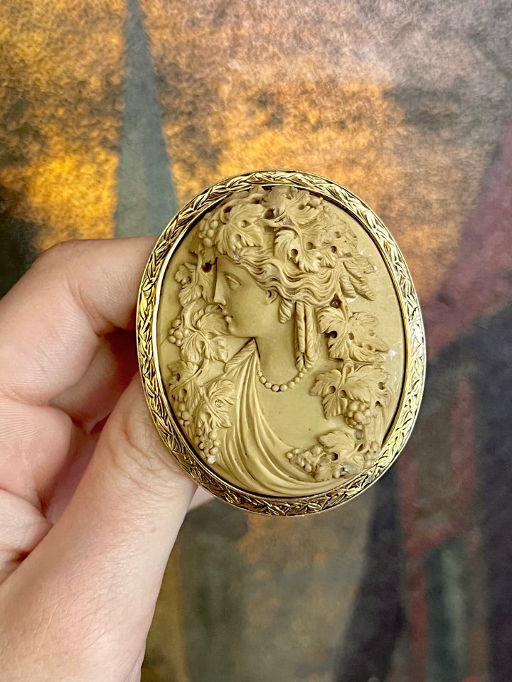Rare Lava-Like Carved Paste Cameo in 14ct