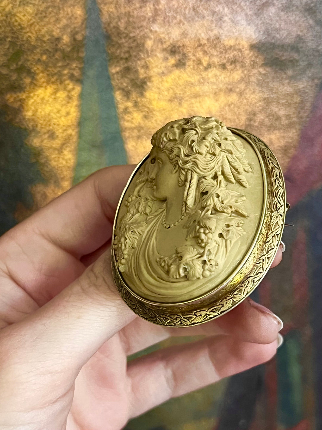 Rare Lava-Like Carved Paste Cameo in 14ct