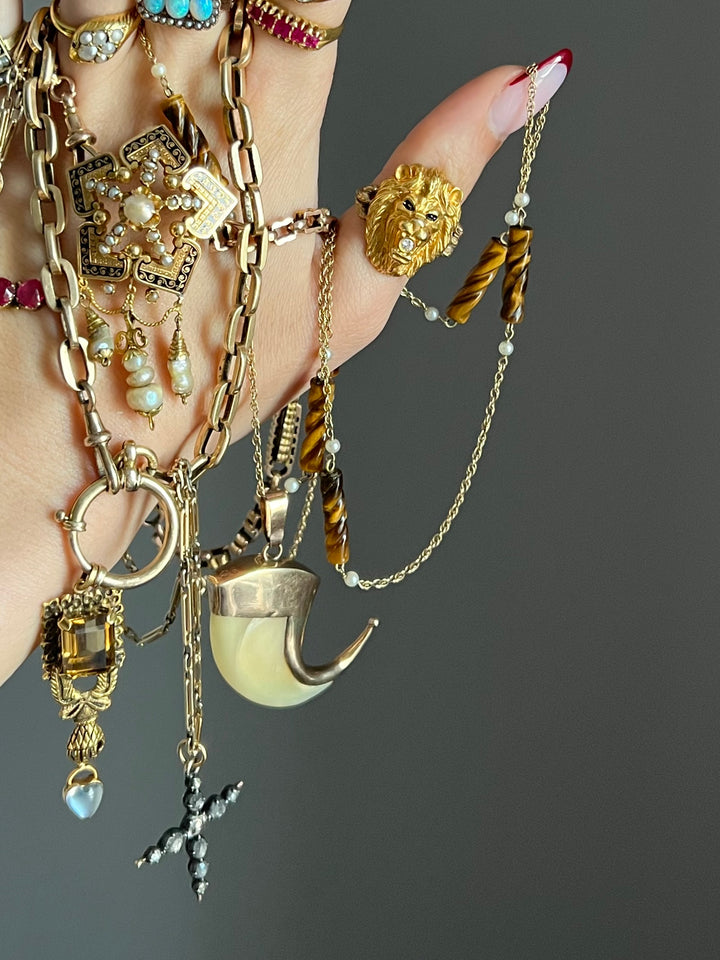 Superb 14ct Pearl And Tiger's Eye Spacer Chain