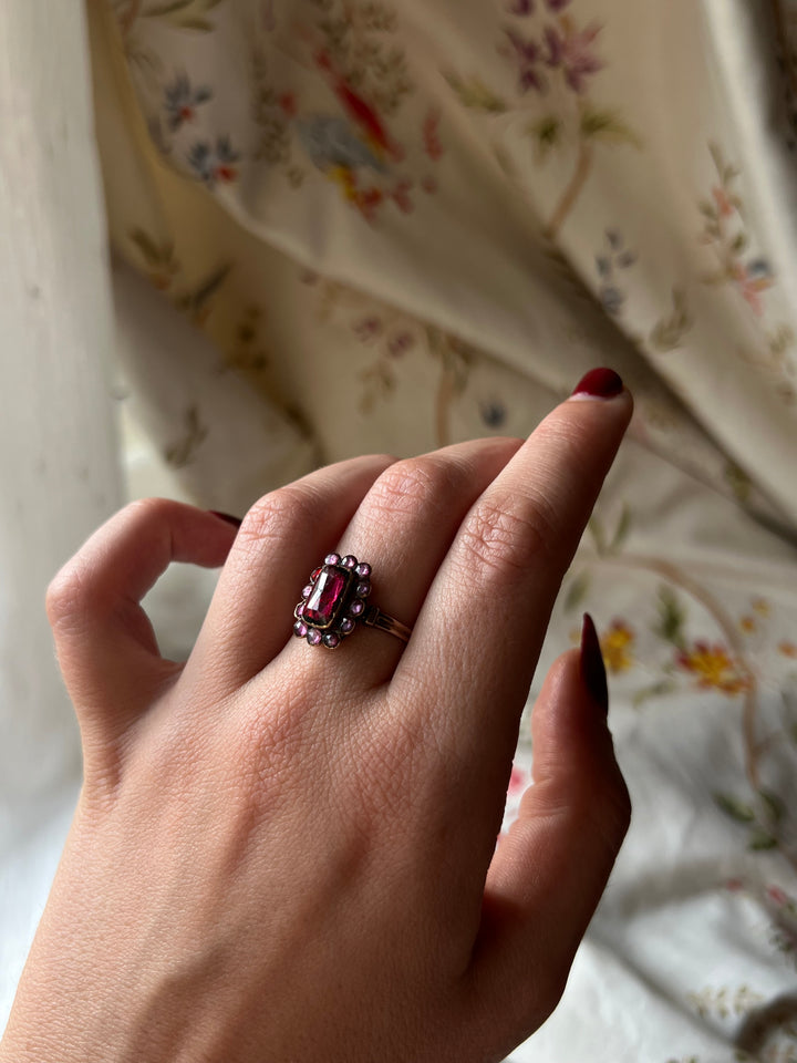 Outstanding Foiled 19th Century Perpignan Ring in 18ct