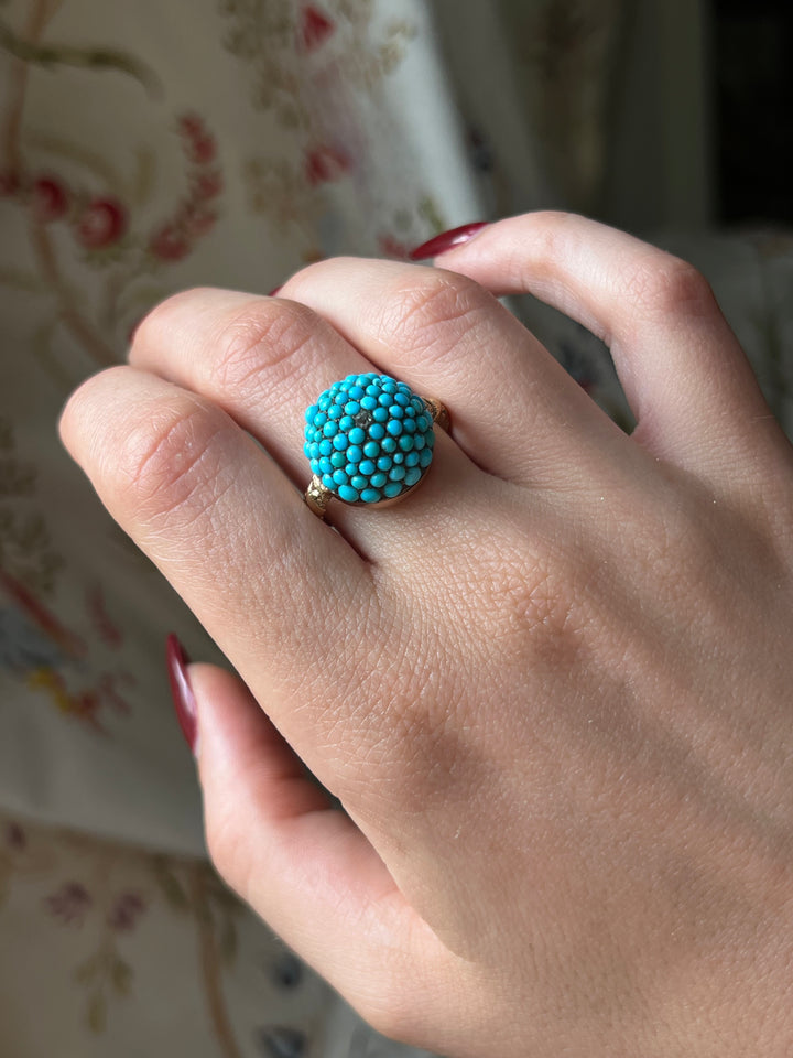 Remarkable Victorian Turquoise Bomb Ring with Diamond