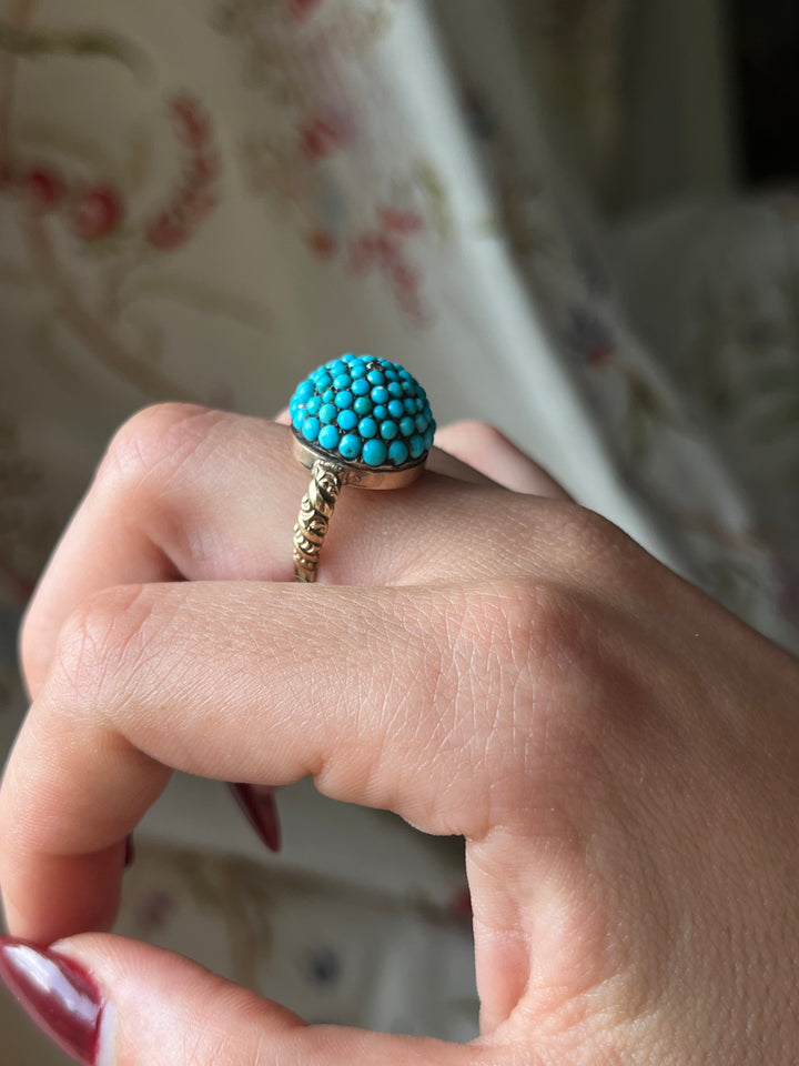 Remarkable Victorian Turquoise Bomb Ring with Diamond