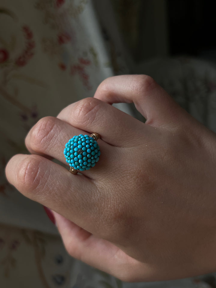 Remarkable Victorian Turquoise Bomb Ring with Diamond