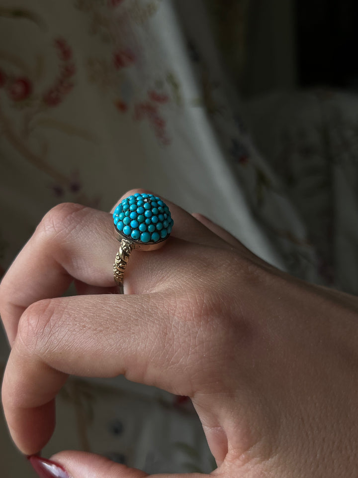 Remarkable Victorian Turquoise Bomb Ring with Diamond