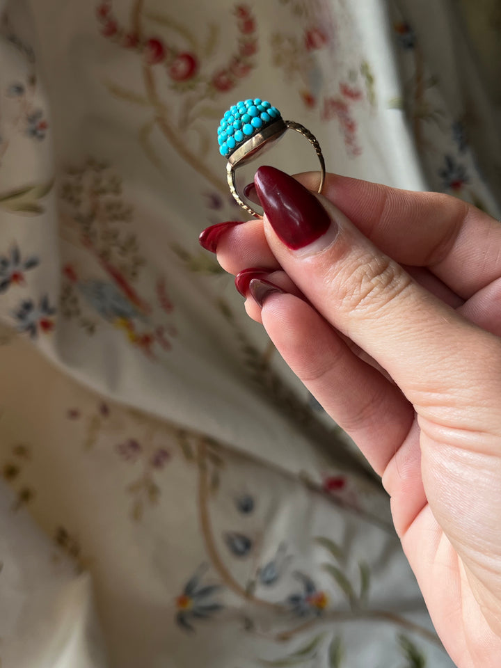 Remarkable Victorian Turquoise Bomb Ring with Diamond