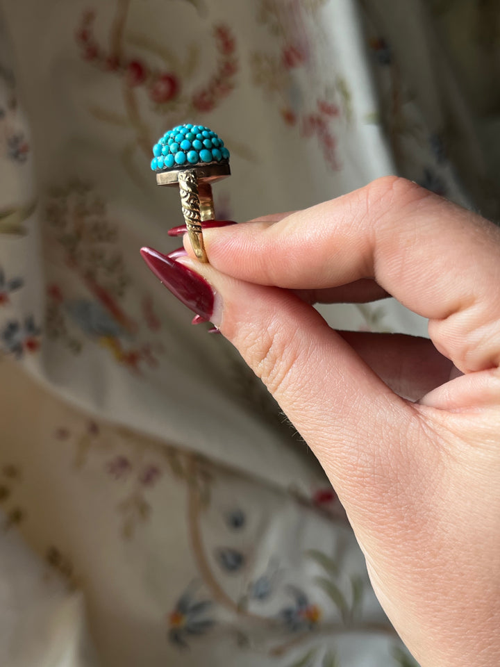 Remarkable Victorian Turquoise Bomb Ring with Diamond