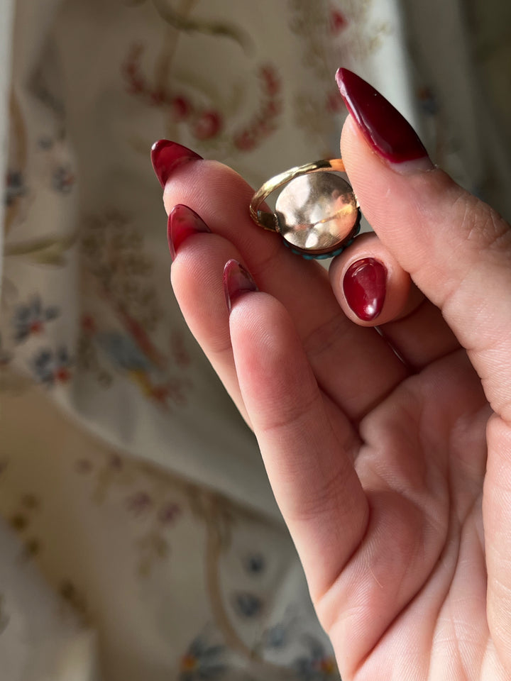 Remarkable Victorian Turquoise Bomb Ring with Diamond