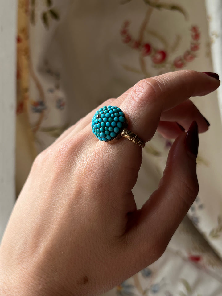 Remarkable Victorian Turquoise Bomb Ring with Diamond