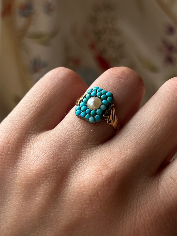 Exceptional Turquoise Shield Ring in 18ct