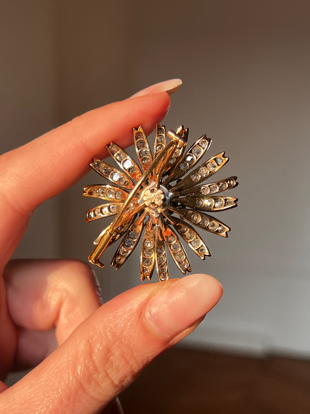 Outstanding French Diamond Flower Brooch in 18ct Silver-Topped