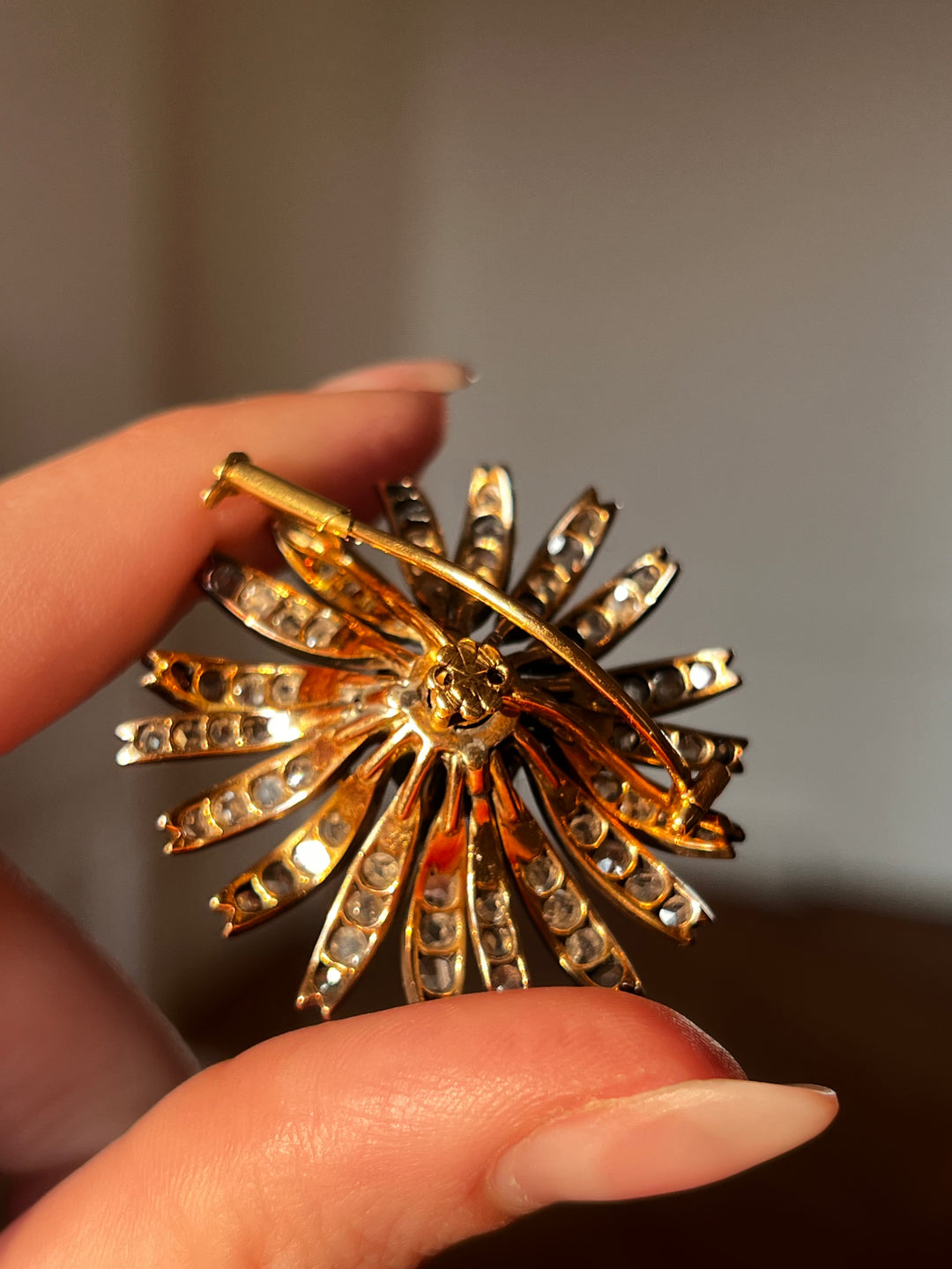 Outstanding French Diamond Flower Brooch in 18ct Silver-Topped