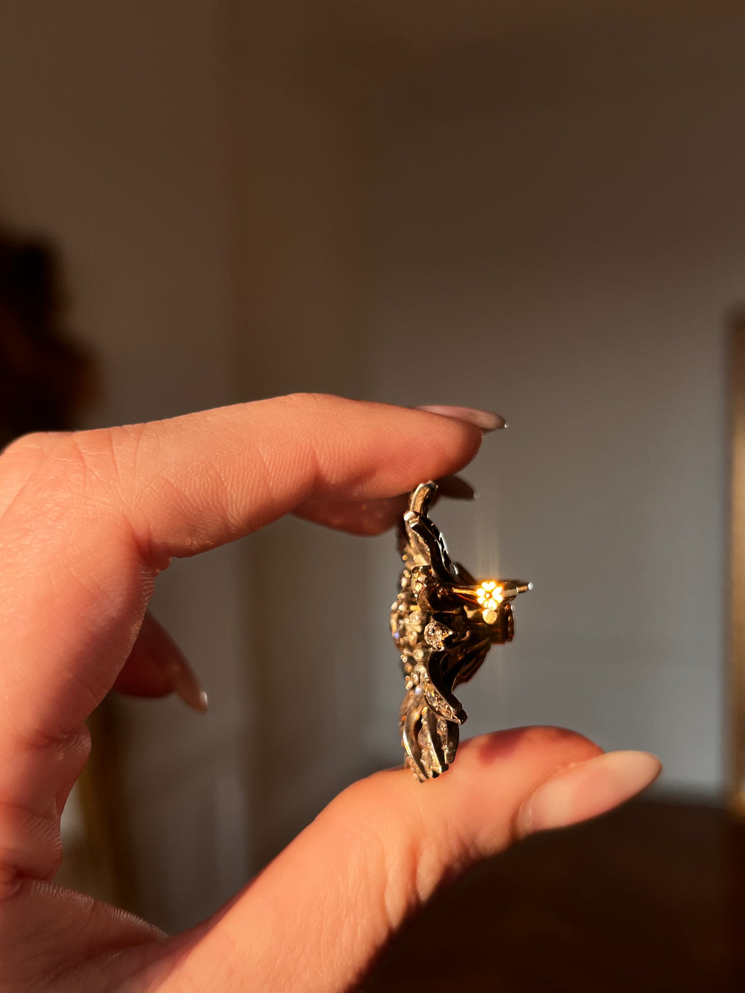 Outstanding French Diamond Flower Brooch in 18ct Silver-Topped