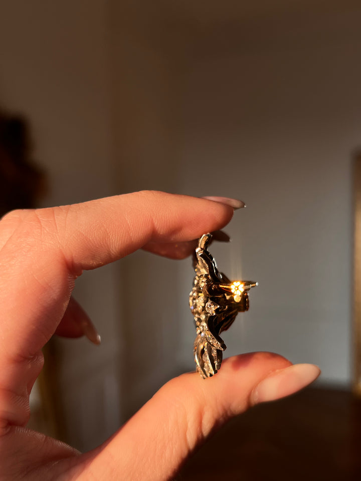 Outstanding French Diamond Flower Brooch in 18ct Silver-Topped