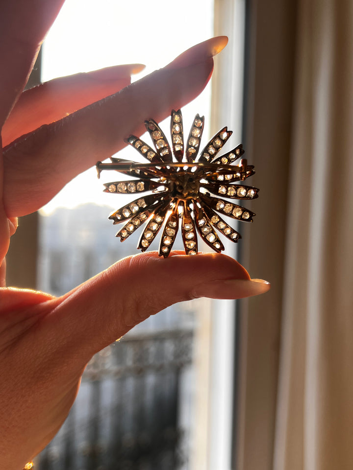Outstanding French Diamond Flower Brooch in 18ct Silver-Topped