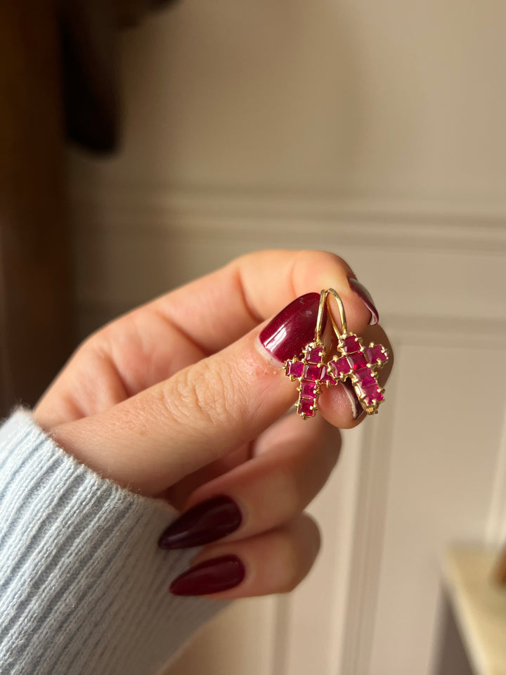 18ct Ruby Cross Earrings