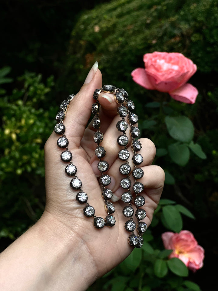 34.95ctw OEC Diamond Rivière | 18ct + Sterling, 47 Stones | 17.25"