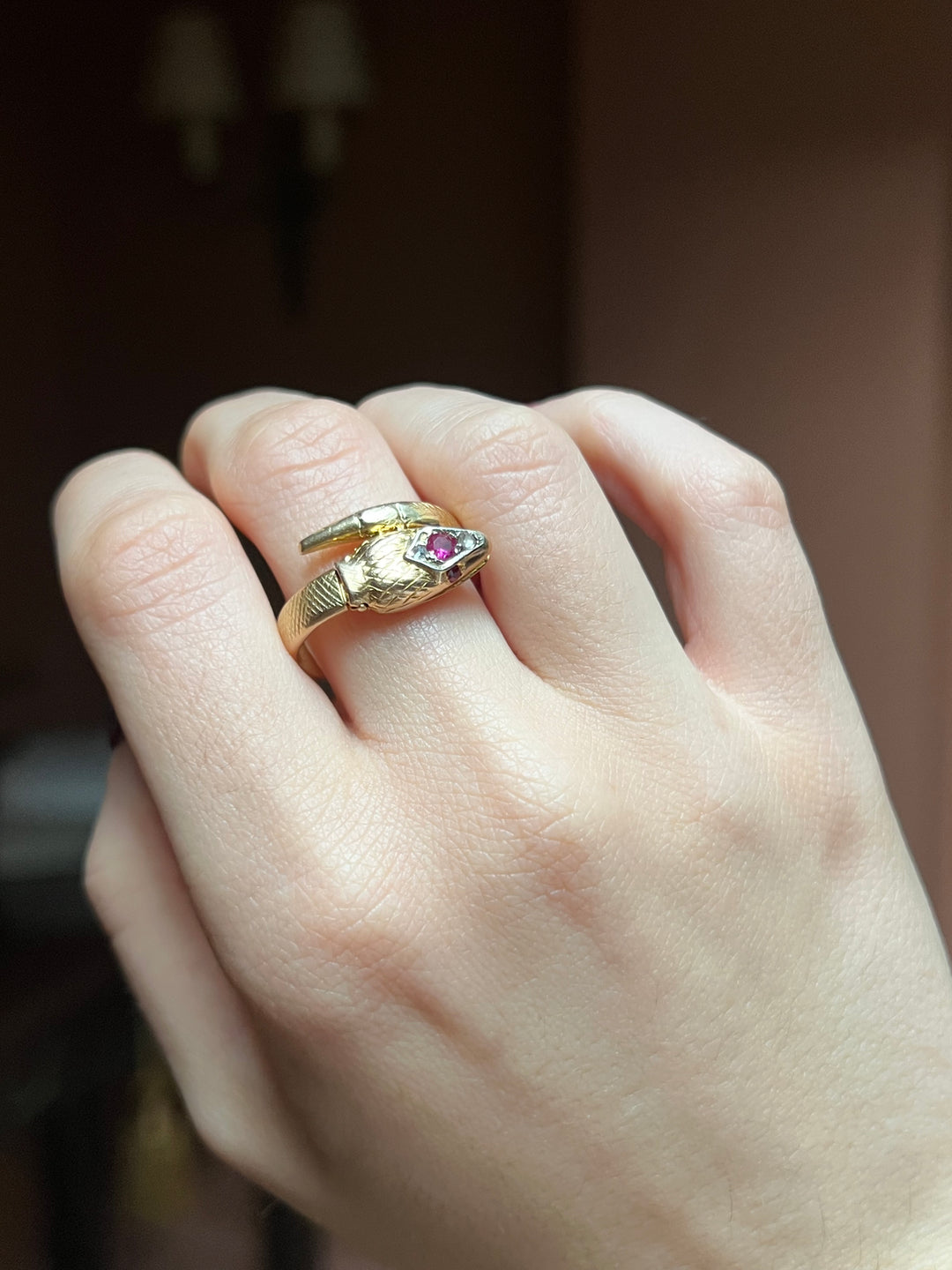 18ct Snake Ring with Rubies and Diamonds