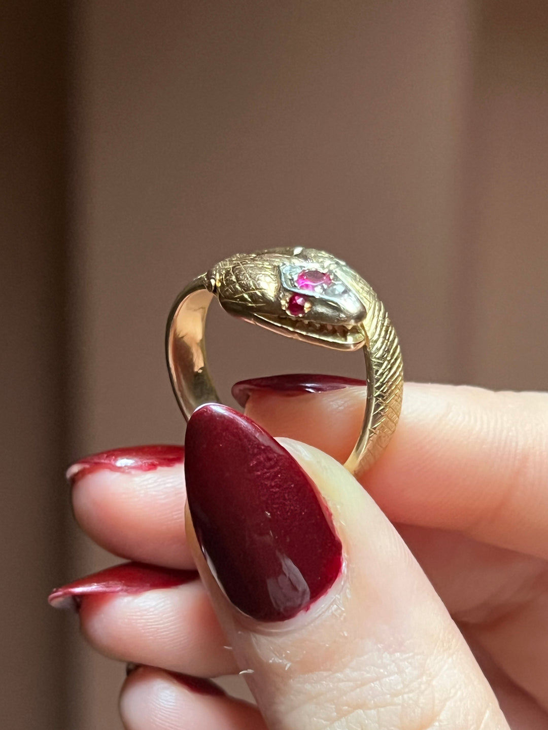 18ct Snake Ring with Rubies and Diamonds