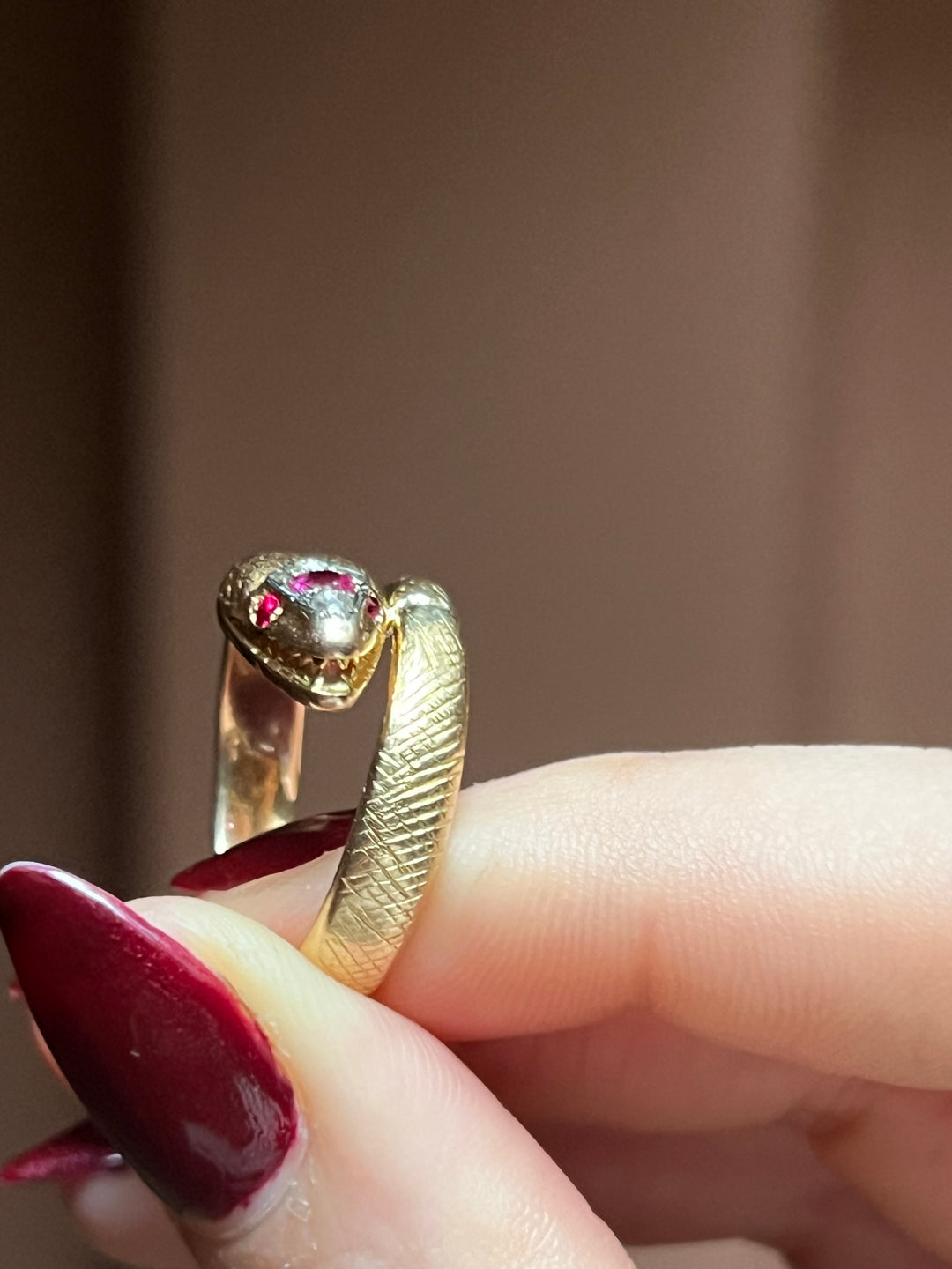 18ct Snake Ring with Rubies and Diamonds