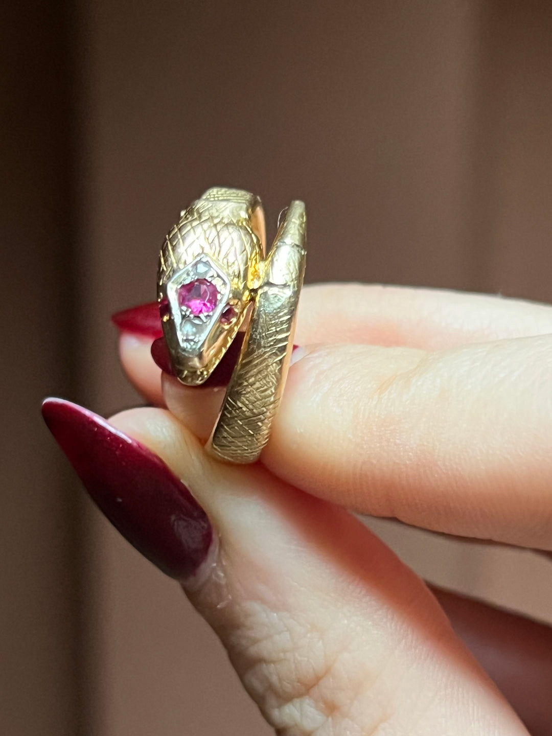 18ct Snake Ring with Rubies and Diamonds