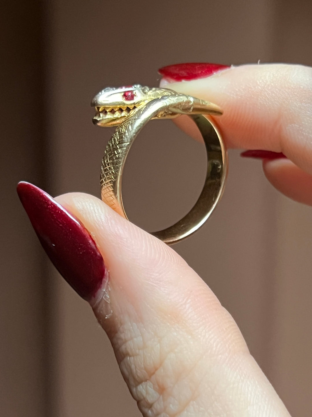 18ct Snake Ring with Rubies and Diamonds