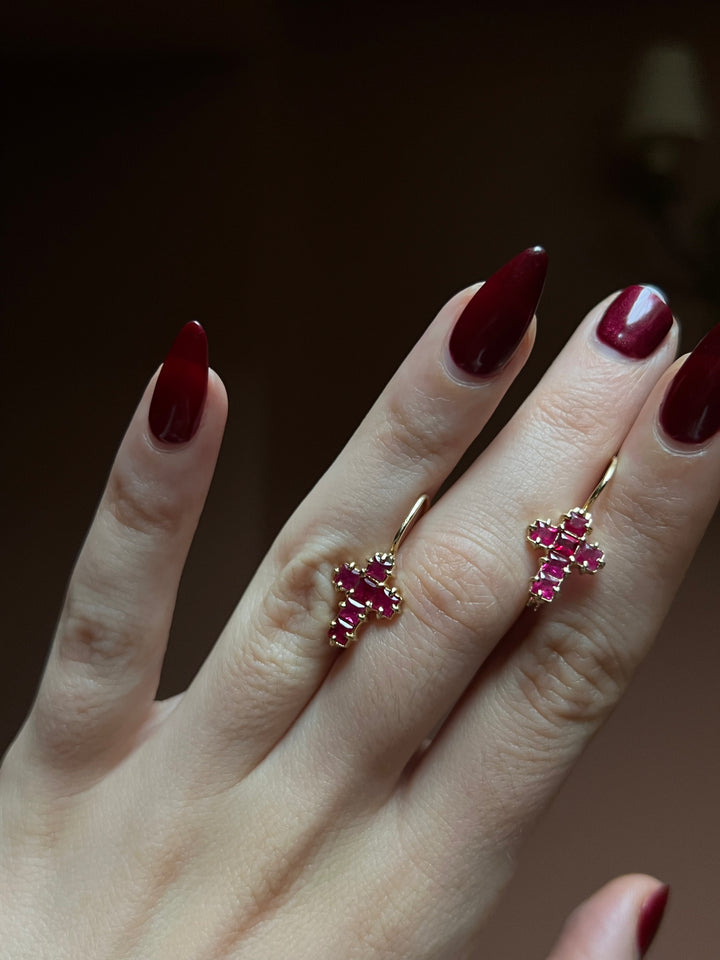 18ct Ruby Cross Earrings