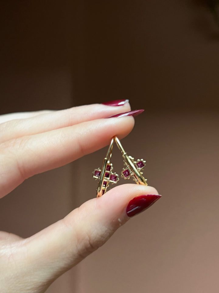 18ct Ruby Cross Earrings