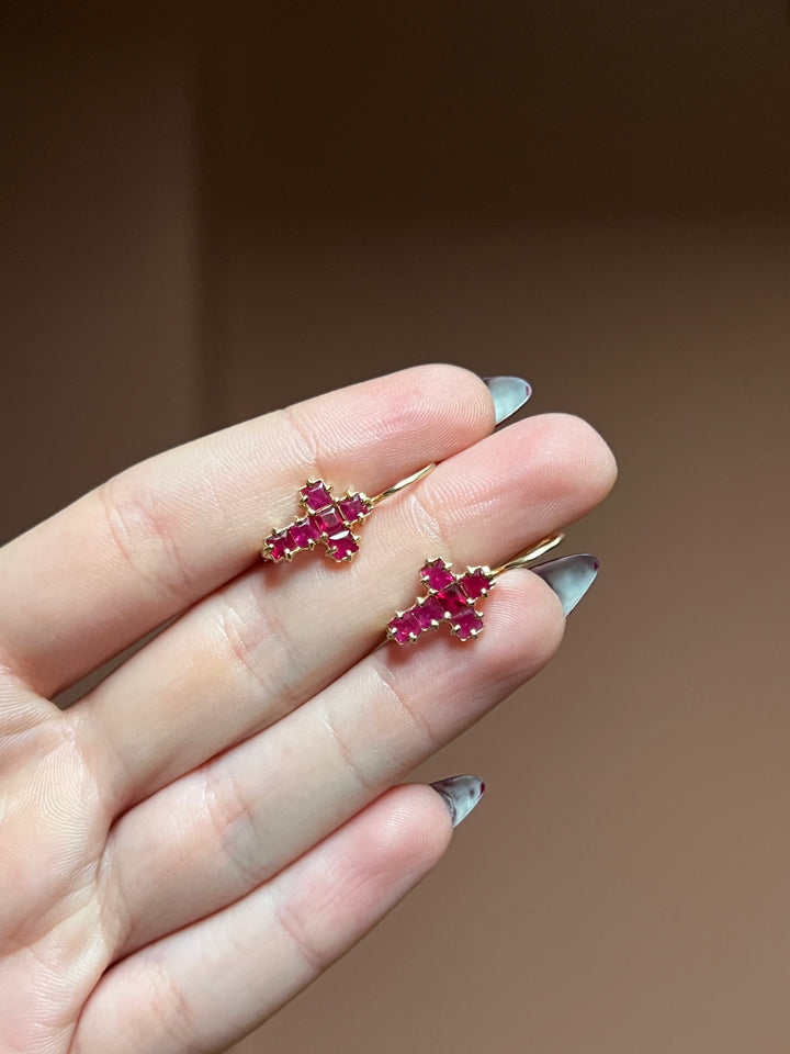 18ct Ruby Cross Earrings