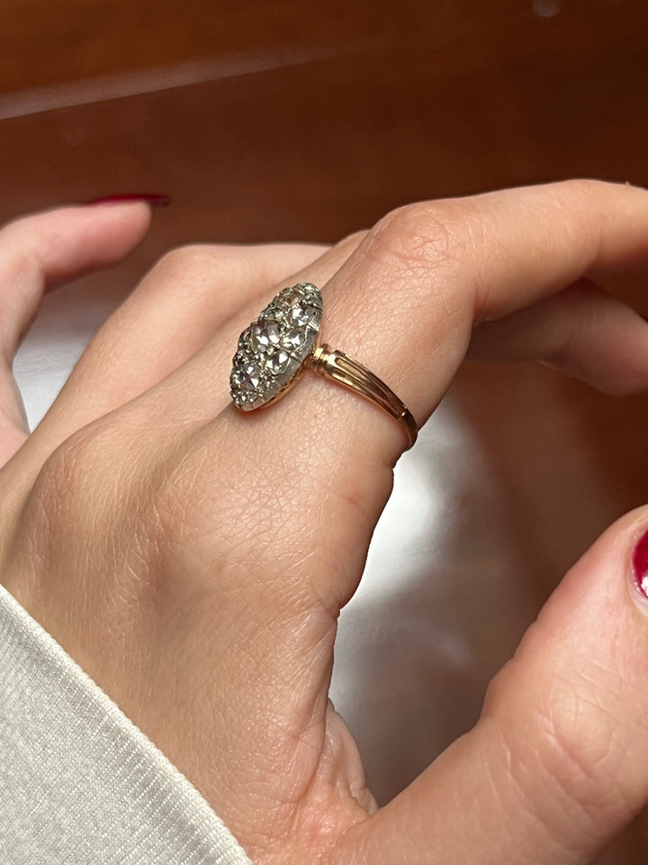 French 18ct Gold and 2.15ct Diamond Navette Ring c. 1865