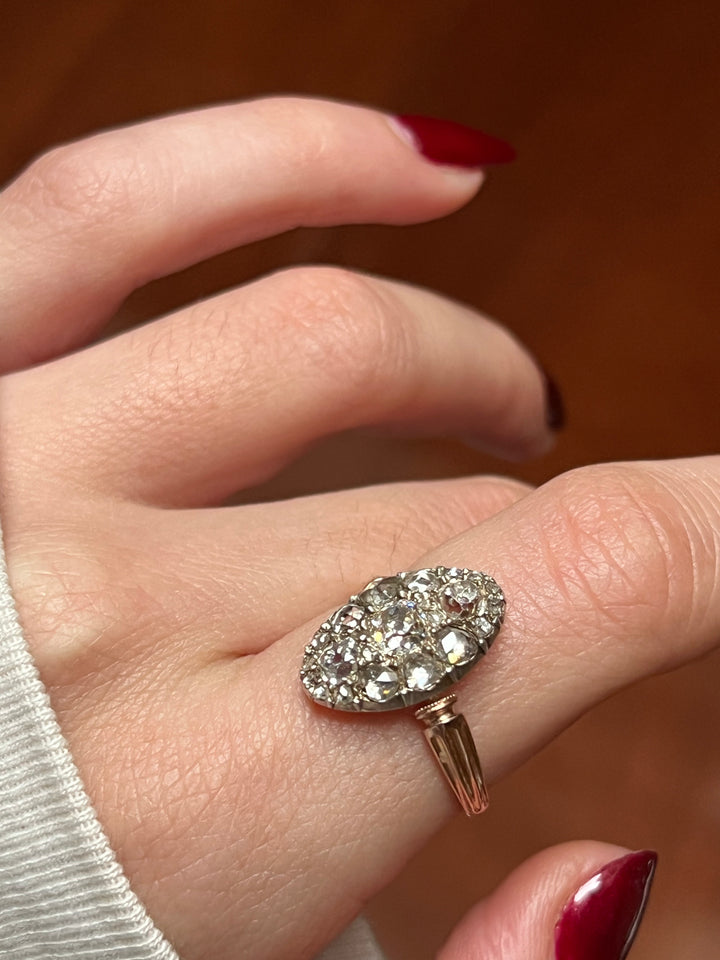 French 18ct Gold and 2.15ct Diamond Navette Ring c. 1865